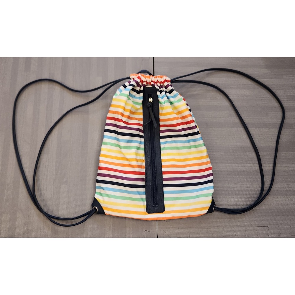 Rainbow Striped Drawstring Backpack Cinch Bag Rainbow‎ Leather Straps